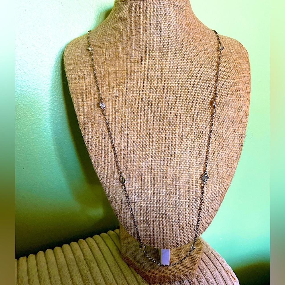 Gold white stone station necklace